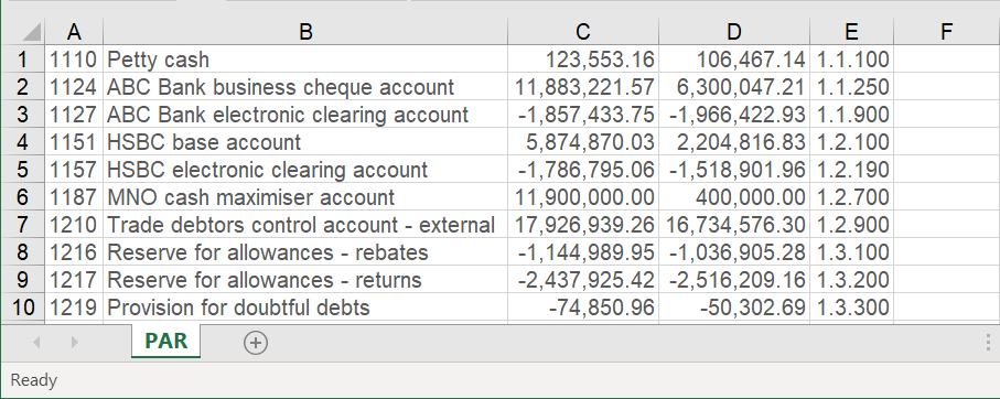 Trial Balance example mapping code